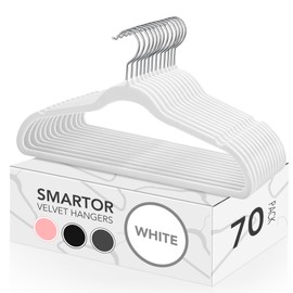 Smartor Velvet Hangers 70 Pack, White Non Slip Clothes Felt Hanger Heavy Duty for Coat, Premium Slim Space Saving Hangers for Closet Organizer and Storage, 360° Rotating Silver Hook
