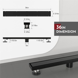 WEBANG 36 Inch Shower Linear Black Drain Rectangular Floor Drain with Accessories Reversible 2-in-1 Cover Tile Insert Grate Removable SUS304 Stainless Steel CUPC Certified Matte Black