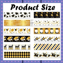 hhdatc Black Gold Washi Tape Stickers,Scrapbooking Tape Wrapping DIY Art Crafts for Graduation Scrapbook Gift Class of 2024(12 Rolls)
