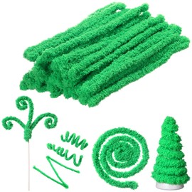 Sonwyoung 24 Pcs 39.37 Inches Jumbo Coral Fleece Pipe Cleaners Craft Large Bulk Thick Fur Fluffy Pipe Cleaners Long Supplies for Christmas Gifts Craft DIY Projects(Green)