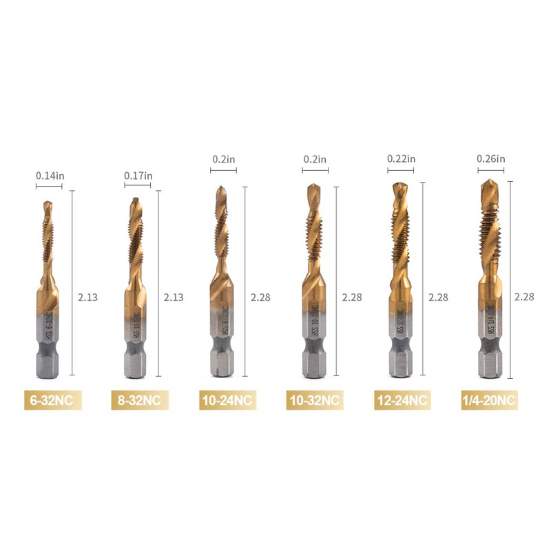 HIDOTOL Titanium Combination Drill and Tap Bits Set, 6 PC