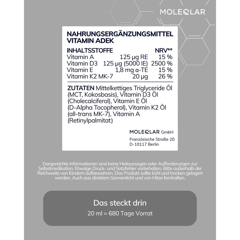 MoleQlar Vitamin ADEK Drops 20 ml - Vitamin A, D3,