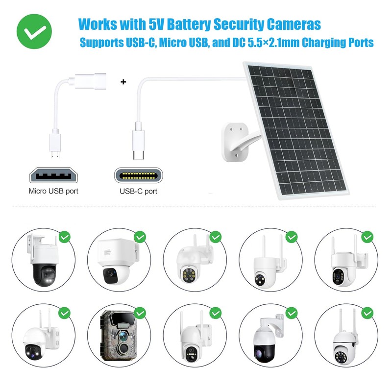 VUEBEE 13W Solar Panel for Outdoor Security Cameras, USB-C, Micro