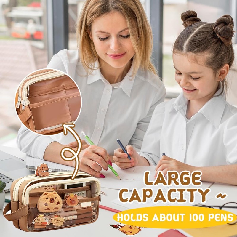 XPJBKC Capybara Pencil Case, Capybara Stationery Set with Compartments, Large