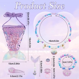 JYUHA Mermaid Jewellery Set for Girls, 9 PCS Mermaid Tail Sequin Bag with Kids Bracelet Necklace Rings Earrings Hair Clips, Mermaid Jewelry Gifts for Little Girl Dress Up Party