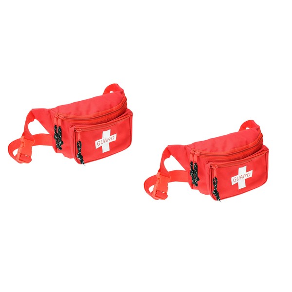 Dealmed Lifeguard Fanny Pack with Logo, E-Z Zipper Design and 3 Pockets, Red (2 Pack)