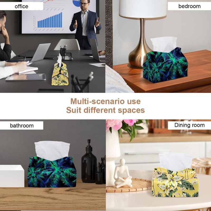 2 Pack Tissue Box Cover Holder, Palm Tree Leaves Tropic