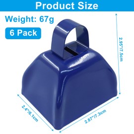 suiwotin 6 Pack Metal Cowbells with Handle, 3 Inch Loud Noise Makers for Sporting Events, Football Games, Weddings & Celebrations - Steel Cow Bell for Cheering, Parties, Ranch (Blue)