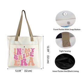 WCGXKO Bride Wedding Tote Bag Bride To Be Gift In My Bride Era Beach Bag Wedding Day Gift For Bride Bridal Shower Gift (In My Bride Tote), Large, Beige