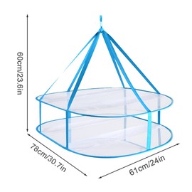 JIANWEI 2 Tier Folding Mesh Clothes Hanging Dryer, Sweater Drying Rack with Fixing Band, Portable Hanging Laundry Rack for T-Shirt Swimsuit Delicates, Indoor Outdoor, 78x61x60cm