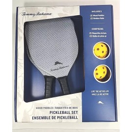 Tommy Bahama New Tommy Bahama Pickleball Set 2- Grey Wooden Paddles 2-Yellow Game Balls