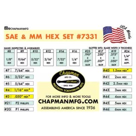 Chapman #7331 ORANGE SAE + Metric Allen Hex Screwdriver Bit Set MADE IN USA