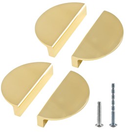 Jiozermi 4 Packs Half Moon Cabinet Pulls, 2 1/2 inch Drawer Pulls, Semicircle Pulls, Solid Brass Hardware Pulls, Gold (Total Length: 3.74")