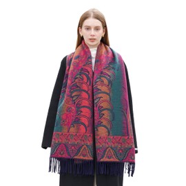 Wander Agio Warm Fashion Scarf Long Shawl Large Blanket Winter Wraps Scarves for Women Cashmere Jacquard Vintage Paisley Pattern Leaf Purple 14