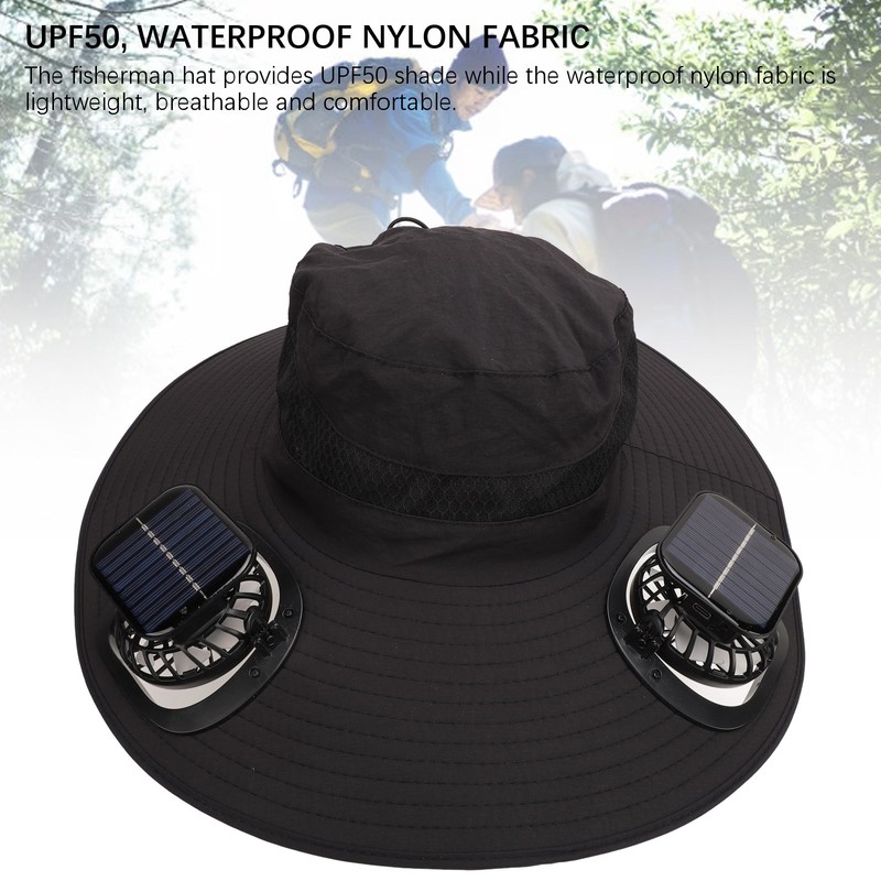 Solar Fan Hat Large Brim Quick Dry Breathable 3 Speeds