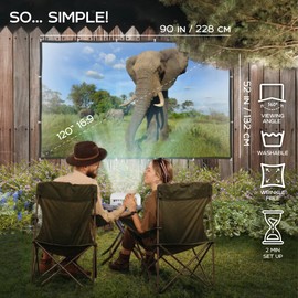 120 inch Projector Screen Portable - Foldable Indoor Outdoor Movie Screen - White Screen for Projector - Double Side Backyard Projector Screen 16:9 - Wall Mount Theater Screen with Bag, Hooks & Ropes