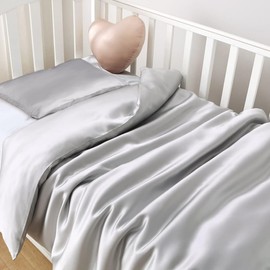 ROSEWARD Organic Mulberry Silk Baby Pillowcase with Zipper, 10"x13" Toddler Pillow Cover – Hypoallergenic, Soft for Kids Hair & Skin, for Boys & Girls, Great for Travel & Crib (Grey+Pillow)