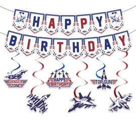 Air Force Birthday Party Decorations , Fighter Jet Themed Banner & Hanging Swirls, Military Pilot Party Supplies for Boys, Kids & Teens