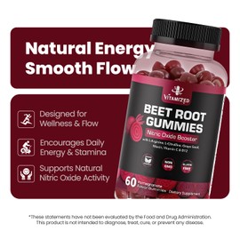 VITAMIZED Beet Root Gummies - Super Nitric Oxide Beets Supplement - Red Beetroot Heart Chews with Grape Seed Power & B12- Pomegranate Flavor, 60 Chewables Beets