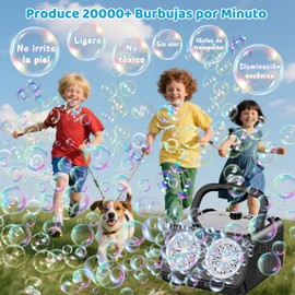 TIME4BUY Maquina de Burbujas Automática con 2 Ventilador, 20000+ Burbujas por Minuto Burbujas, 200ml Pistola de Burbujas para Niño, con 10pcs Líquido de Burbuja, Burbujas para Boda, Juguete de Verano