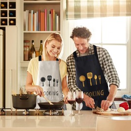 JUGNAW 2 Piece Kitchen Apron Cooking Apron with 2 Pockets Unisex Adjustable Ideal for BBQ, Restaurant, Cafe, Gardening and Craft Activities, Easy to Clean, Stains, Customisable