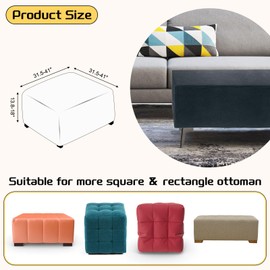 sourcing map Ottoman Cover Square, Jacquard Ottoman Slipcover with Elastic Bottom, Stretchable Footrest Stool Covers for Living Room Furniture Protector (Light Grey, Large Size)