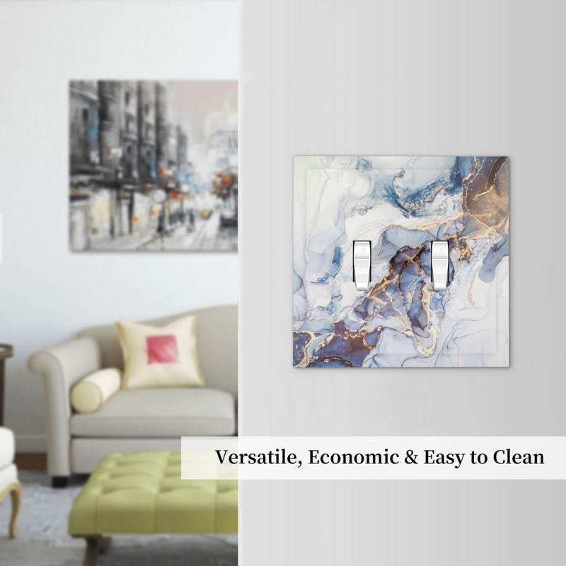 Modern Abstract Blue Gold Marble Light Switch Cover 2-Gang Double