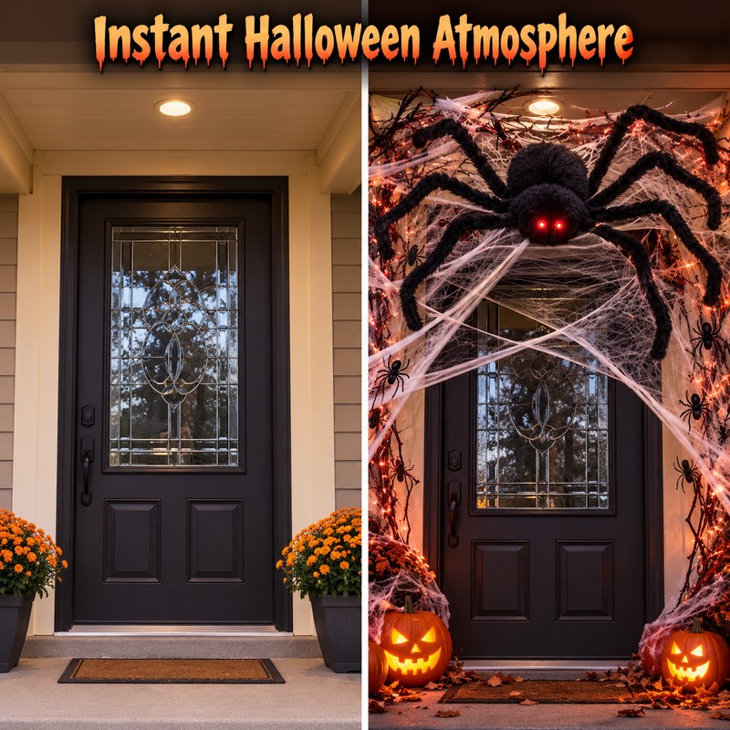 Large Plush Halloween Spider Decoration – Oversized Stuffed Spider Prop