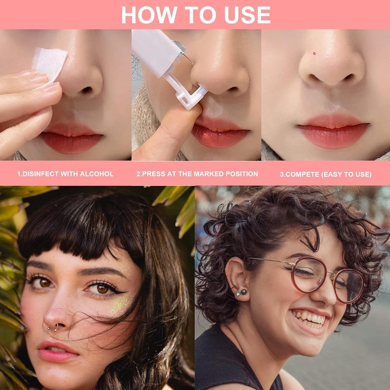 Nose Piercing Gun Kit - 6Pcs Self Nose Piercing Kit