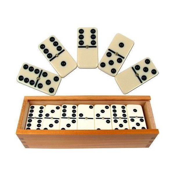 Precision Professional Set Club Dominoes with Raised Pin and Wooden Box