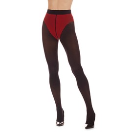 LoveMoi Women's Cheeky Scalloped Heart 60 Denier Opaque Tight Black-Red L-XL