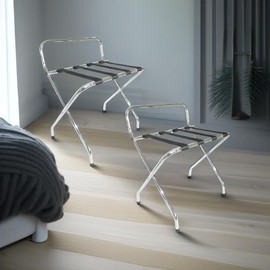 USTECH Luggage Rack X-Shape Single Tier Foldable Sturdy with Nylon Straps & Rubber Feet for Added Stability | Metal Stand Shoe Rack for Guest Room Storage | Perfect for Small Spaces