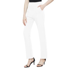 Urban CoCo Women's Yoga Dress Pants Stretchy Casual Slacks Straight Leg Work Pants with Pockets (White, L)