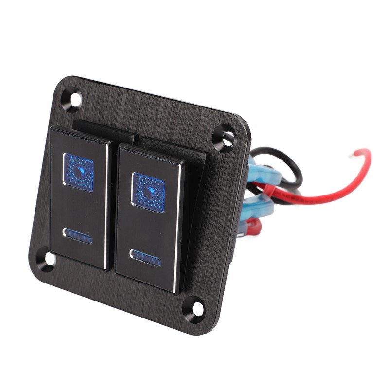 2 Gang Rocker Switch Panel Waterproof ON OFF Blue Backlit
