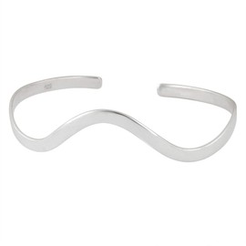 Silverly Women's .925 Sterling Silver Polished Plain Wavy Curved "S" Adjustable Bangle Cuff Bracelet