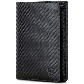 VON HEESEN Men's Leather Wallet with RFID Protection - Genuine Leather Wallet for Men - Women's Wallet, Black carbon, Portrait Medium (Bifold)