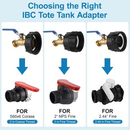 275-330 Gallon IBC Tote Hose Adapter, 3/4" Male NPT Inlet ×3/4" Male GHT Threaded (Blue Handle), 3-Size IBC Tote Adapter, Includes 2.44" Fine, 2" Fine, and 2" Coarse Thread