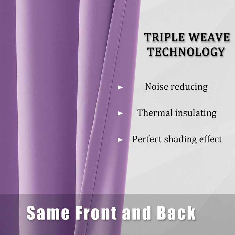 DUALIFE Blackout Solid Curtains for Kids Room Purple Window Treatment
