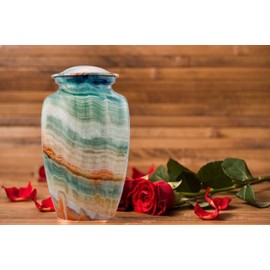 Memorial Cremation Urns for Human Ashes | Handcrafted Large Burial Marble Finish Adult Cremation Urn, Funeral Decorative Urns for Female & Male | 200 lbs with Velvet Bag (Blue Marsh)