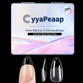 CyyaPeaap Medium Almond Nail Tips, 504Pcs Acrylic Soft Gel Fake Nails, Half Matte Full Cover Clear Press on Nails for Nail Extension, Manicure, Home DIY, Salon, 12 Sizes, Pre-Shaped Nails
