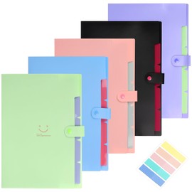 Keadic 5Pcs 5-Pockets Accordion File Organizer with Labels, A4 Letter Size Plastic Expanding Paper Document Holder Portable Filing Folders for School Office Home Storage