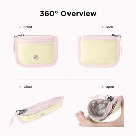 Babysun Mini Rfid Card Holder Slim Wallet with Change Zipper Pocket/3 Crad Slots/Key Ring, Small Wallet Thin Credit Card Wallet for Women & Men, Apricot Pink, Compact