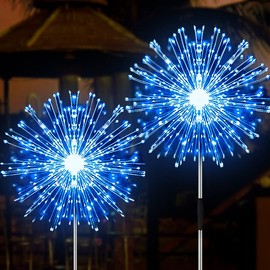 JJGoo Solar Garden Lights Solar Firework Lights, 2 Pack 120 LEDs 2 Lighting Modes Solar Lights Outdoor Waterproof for Garden Patio Walkway Pathway Party Wedding Decorative - Blue