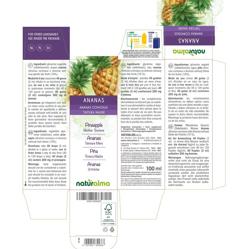 Pineapple (Ananas comosus or A. sativus) Stems of Fruits Alcohol-Free