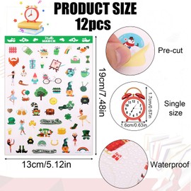 12 Sheets Daily General Events Kids Teens Gift Holiday Stickers12 Styles, Monthly Celebrations Planner Stickers Supplies for Calendar Journal Occasion Scrapbooking