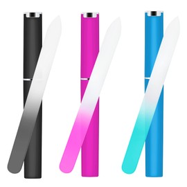 Sibba 3 x Glass Nail File with Case Double Sided Professional Crysta Manicure Tool for Natural Nails Acrylic False Nails Salon Pedicure Precision Files Washable Women Girls Pink Black Blue