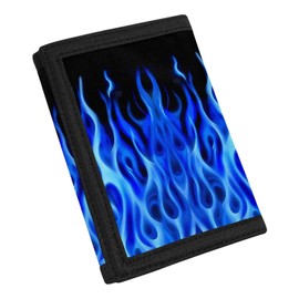 Coldinair Blue Flame Fire Print RFID Trifold Canvas Wallet for Kids Boys Girls Black Slim Novelty Credit Card Holder Wallets for Outdoor