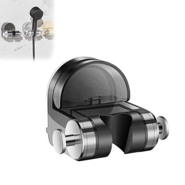 FUWIND 1 pcs Integrated Suction Cup Shower Rack, Adjustable Suction Cup Shower Head Holder, Wall Mount, Black, PC + TPU