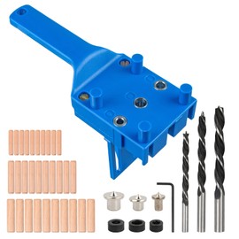 6/8/10 mm Wood Dowel Drilling Template, Drilling Aid, Handheld Wood Drilling Kit, Woodworking Dowel Set, Dowel Template, Drilling Aid with Wood Drill and Dowels, Blue