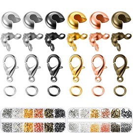 782 Pcs Half Round Open Crimp Beads Open Crimp Beads Knot Covers Fold-Over Bead Tips Knot Covers Open Jump Rings Lobster Clasps with Storage Boxes for DIY Jewelry Bracelets Necklaces (Multi Colors)